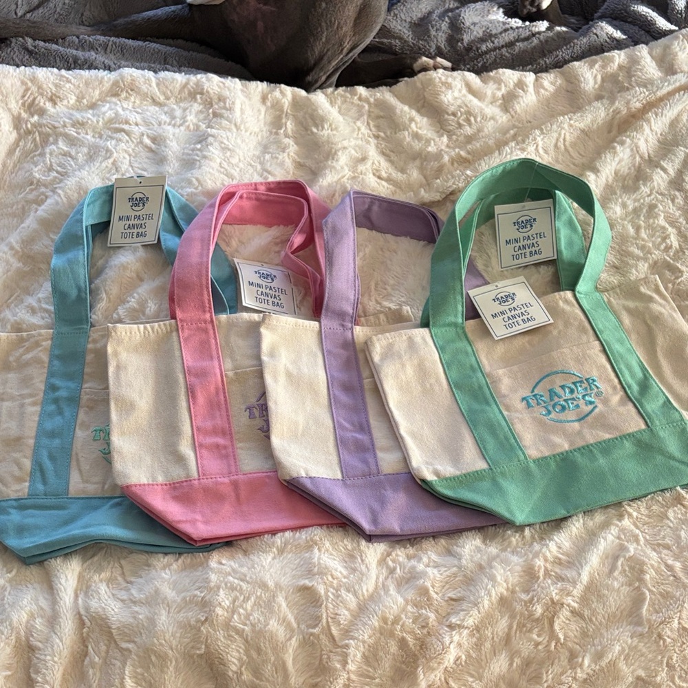NWT in hand Trader Joe’s pastel mini totes set of 4
